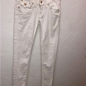 White True Religion Jeans with Gold accent Rhinestone buttons sz 27 Very Pretty!